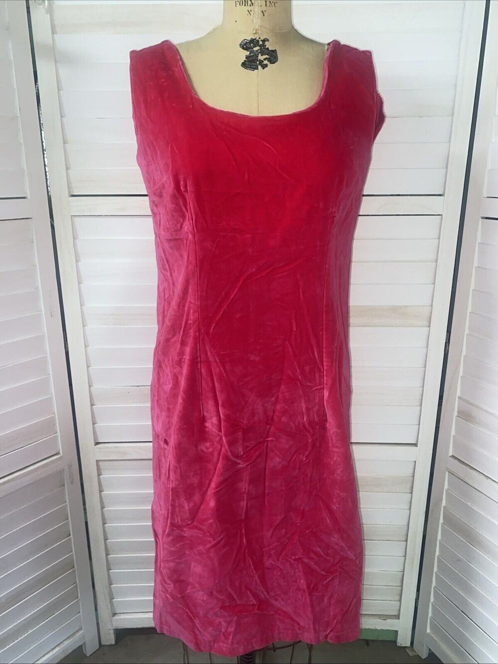 Vintage MCM Fuchsia Pink Velvet Velour Sheath Tank Dress M/L